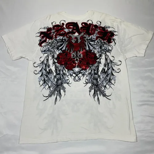 Imagen 2 del producto Xzavier-Camiseta gótica con esqueleto de rey Y2K, ropa de calle con plumas de grafiti, Tops estéticos góticos desgastados con estampado completo, estilo hip hop
