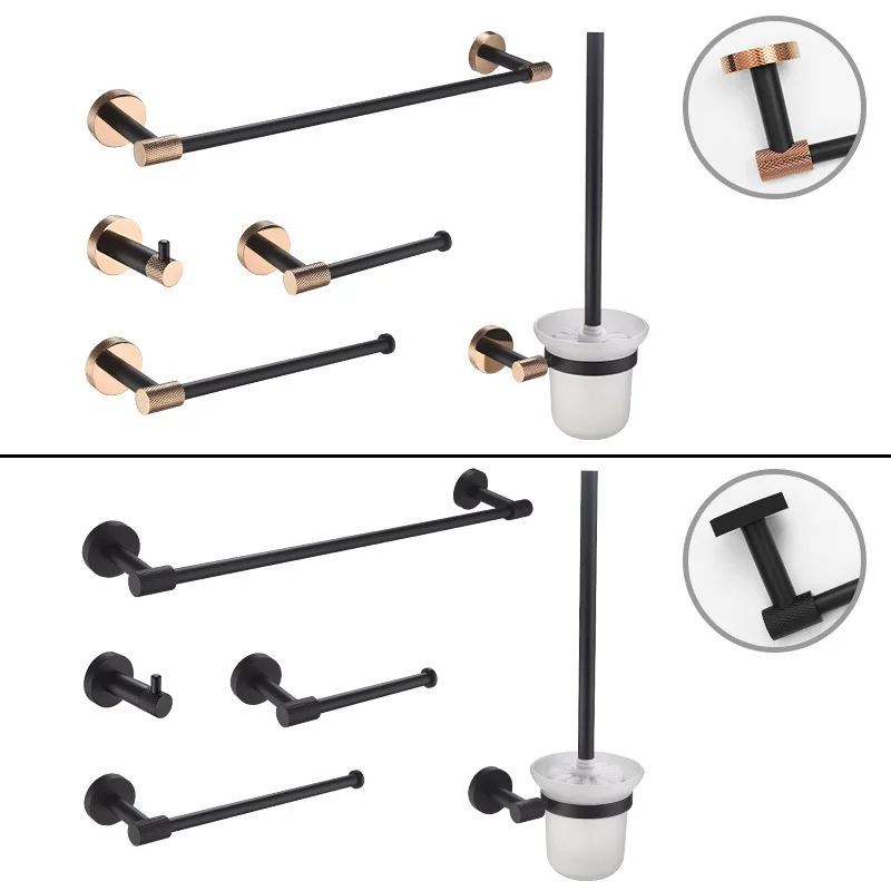 مات الأسود + ارتفع الذهب مخرش شريط منشفة مزدوجة رف المناشف الورقية خطاف ملابس واحد اكسسوارات الحمام