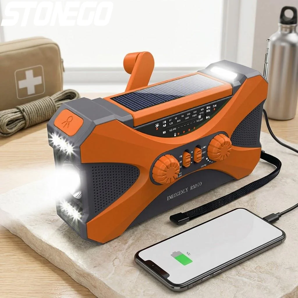 

10000mAh Solar Crank AM FM NOAA Weather Radio Dual Stereo Speakers LED Torch SOS Alarm Emergency Portable Phone Charger