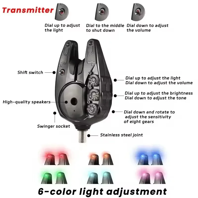 Удаленные беспроводные детекторы поклевки, индикатор, многоцветный регулируемый набор сигнализаторов поклевки для ловли карпа с портативным чехлом