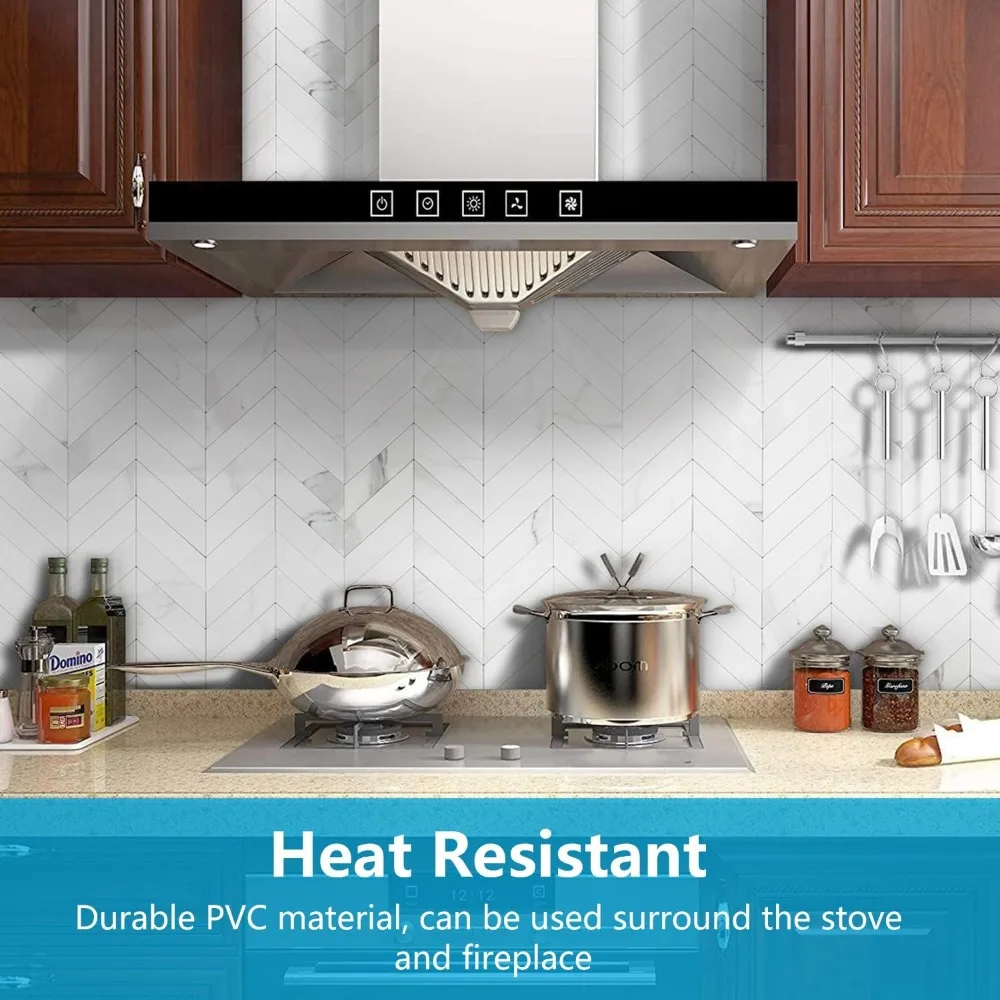 

10-Sheet Herringbone Tile Peel and Stick Backsplash, White Marble PVC Stick on Backsplash, Self Adhesive Wall Tile