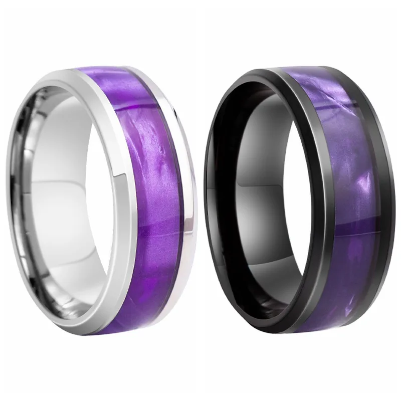 

2025 New Classic Titanium Steel Black Elegant Purple Colorful Couple Ring For Women Men Jewelry Accessories Size 6-13