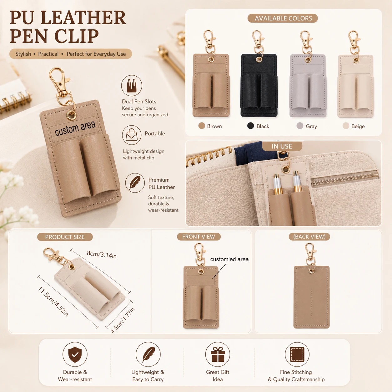 맞춤형 PU 가죽 펜 클립, 고급 스티칭이 적용된 2펜 - Pen Holder Organizer 리뷰 및 가격