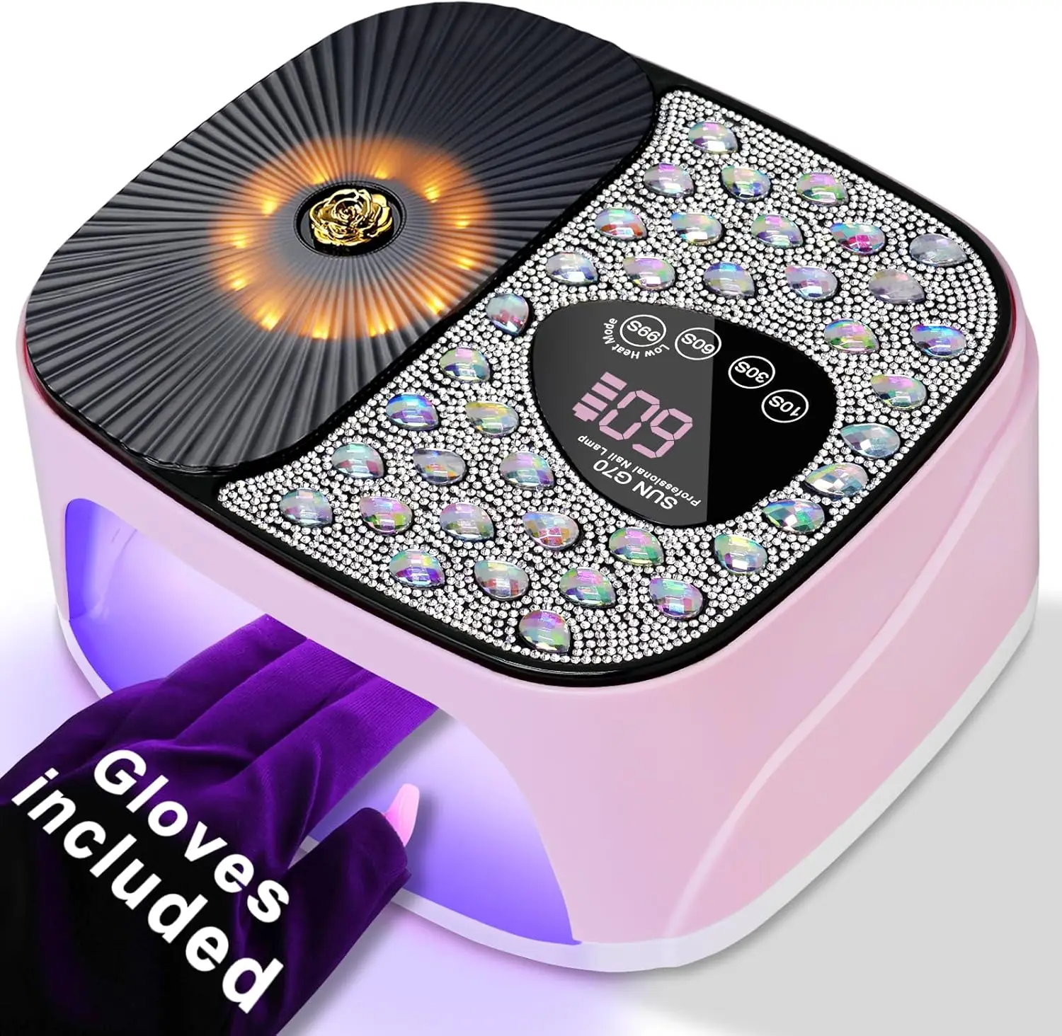 UV LEDネイルランプキット、4つのタイマー設定付き高速硬化ジェルポリッシュドライヤー、コードレス充電式、UVグローブ付き