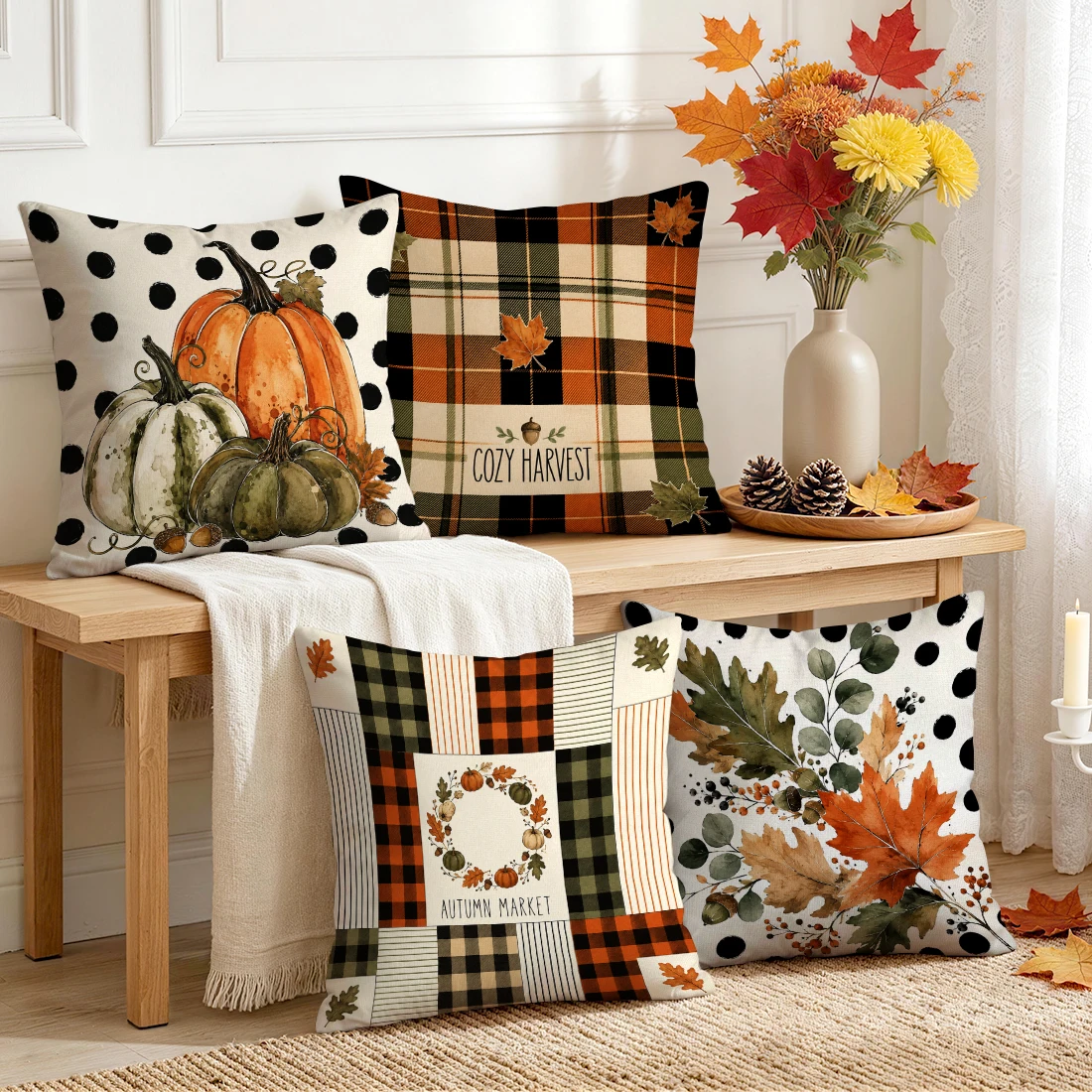 Grid Ripple Point Autumn Pillowcase Printed Polyester 40/45/50cm Throw Pillowcover Decorative Sofa Cushion Pillowslip Home Decor