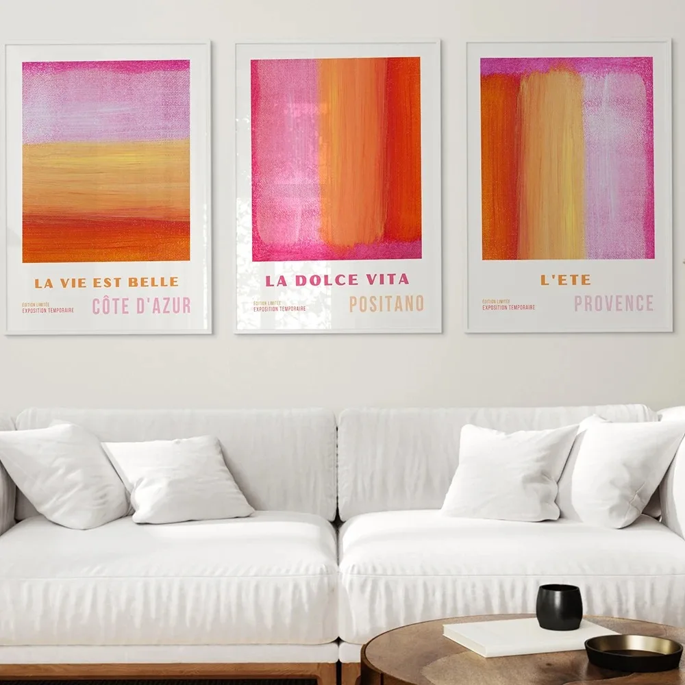 Pink Orange Abstract Poster and Prints 60 70s Style Art Flower Canvas Painting Wall Art Pictures for Living Room Home Decoration