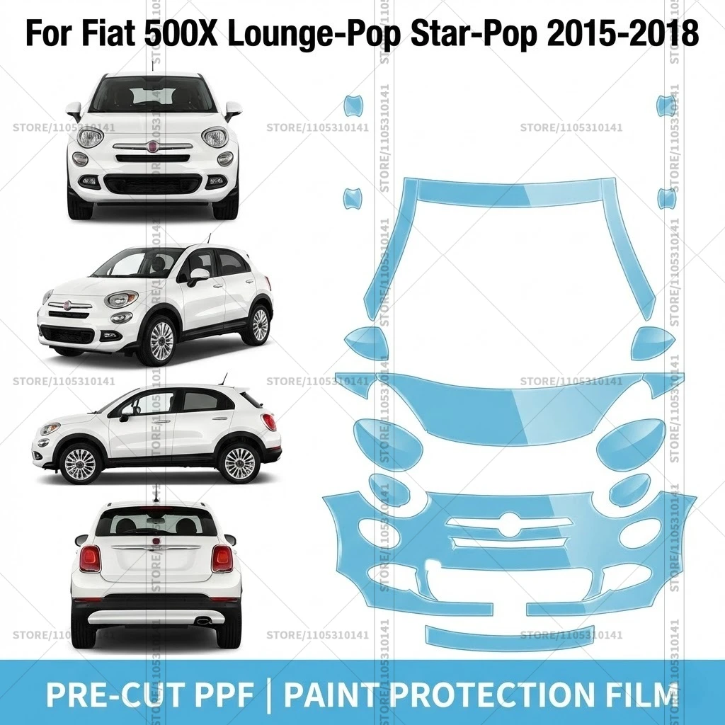 

Pre-Cut Paint Protection Film PPF Transparent Car Film Automotive PPF Front Kit For Fiat 500X Lounge-Pop Star-Pop 2015-2018