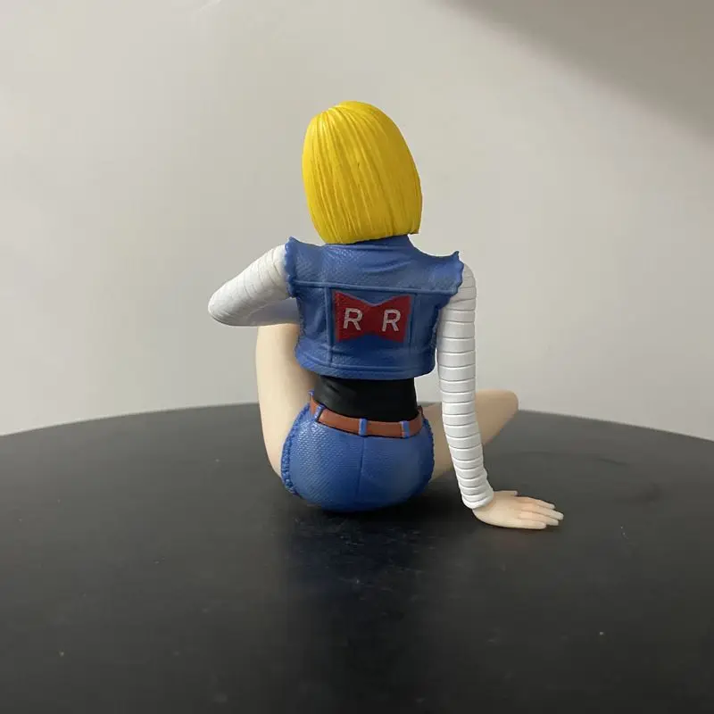 Bandai anime dragon ball android 18 figuras de ação modelo sentado denim ornamentos modelo casa presente aniversário boneca coleção brinquedo