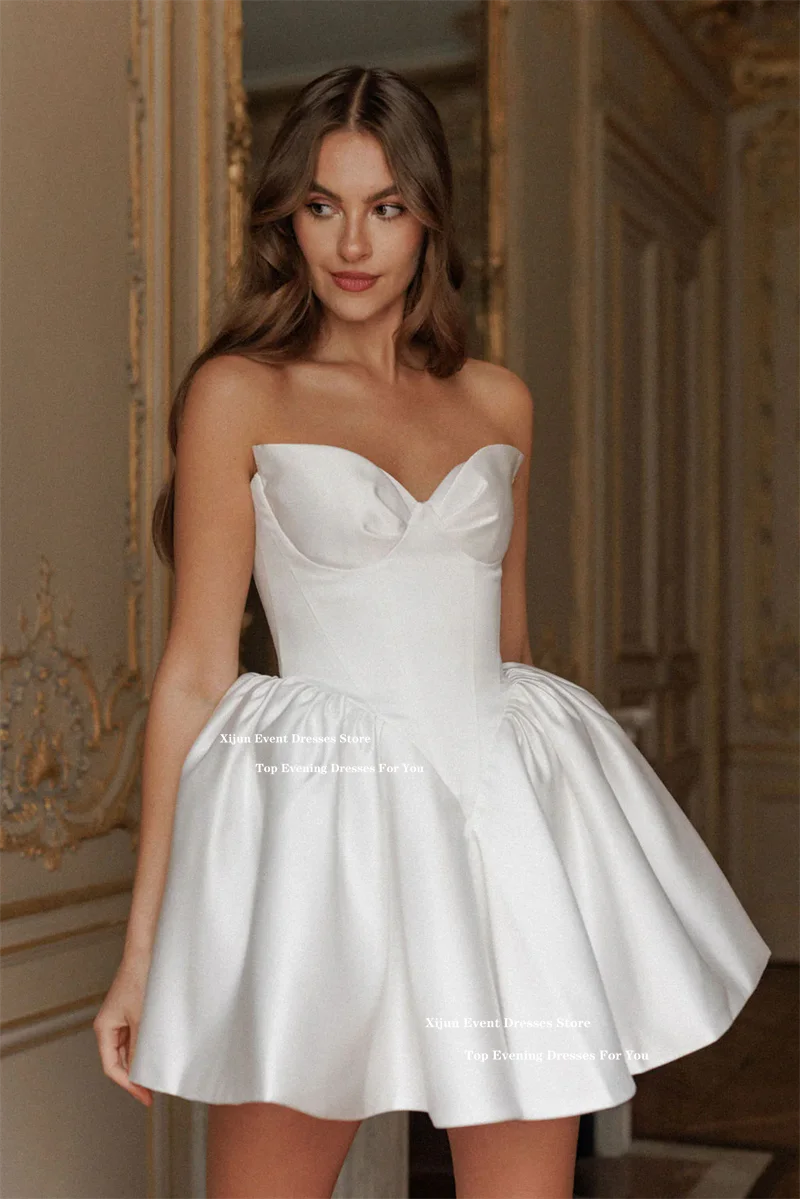 Xijun Simple Ivory Short Wedding Dresses Satin Sweetheart  A-Line Prom Gowns Formal Occasion Birdal Gowns 2025 Women Customized