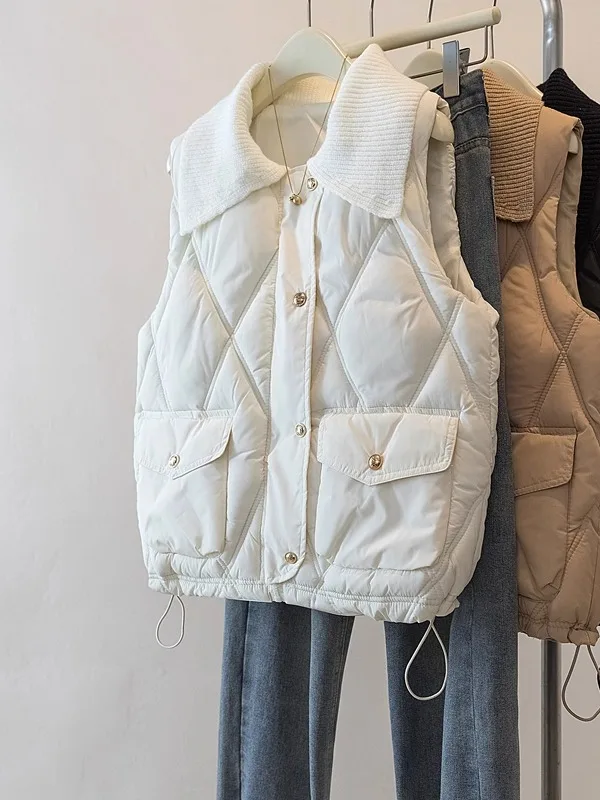 

Ladies Thiened Warmth Cotton Vest Outerwear Bread Sle Faion Commute Design Single Button Closure Pure Color Autumn Wint...