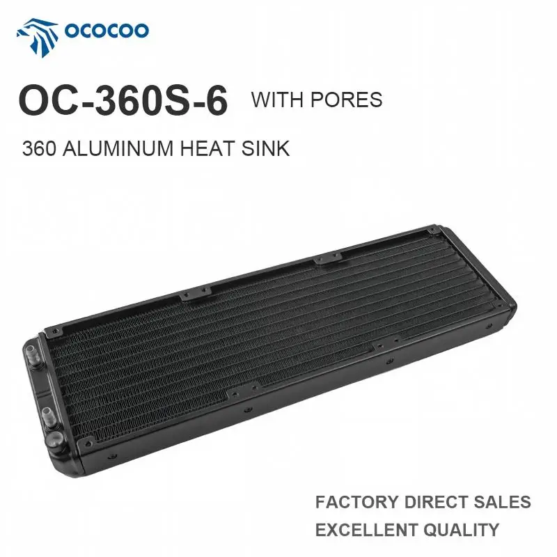 OCOCOO 360mm Radiator Water Cooling Aluminum Heat Sink PC Liquid Cooling G1/4 Thread Slim 27mm Black Vented OC-360S-6