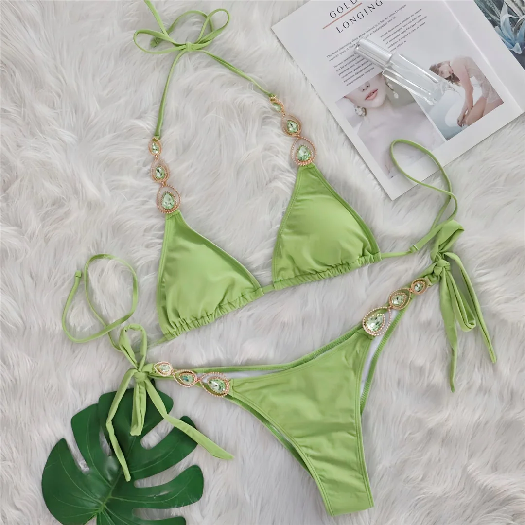 Sexy Bikini mit Diamant-Strasssteinen und Scrunch-Design für Damen, zweiteiliger Badeanzug, Badebekleidung, Badeanzug, Modell V6149 – Detail 11