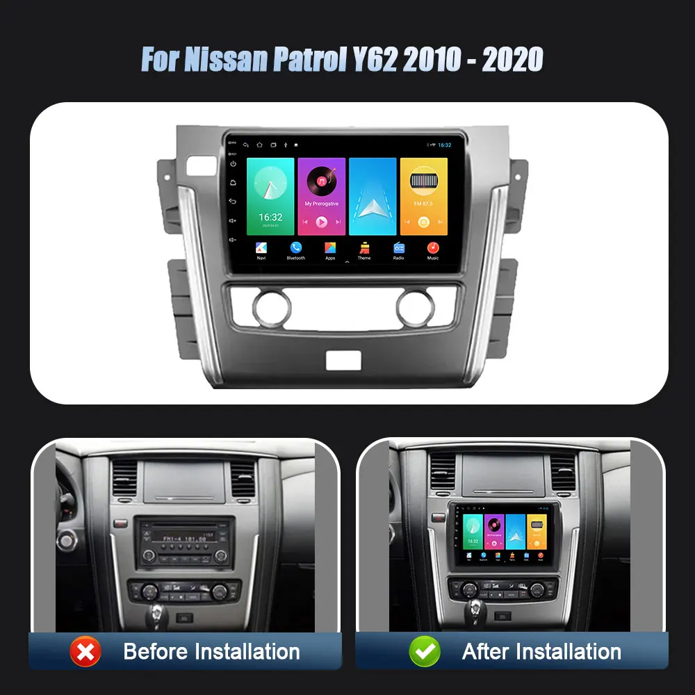 Android 14 For Nissan Patrol Y62 2010-2020 WIFI Wireless Carplay Stereo Screen Car Radio Multimedia Navigation Player 4G 2DIN