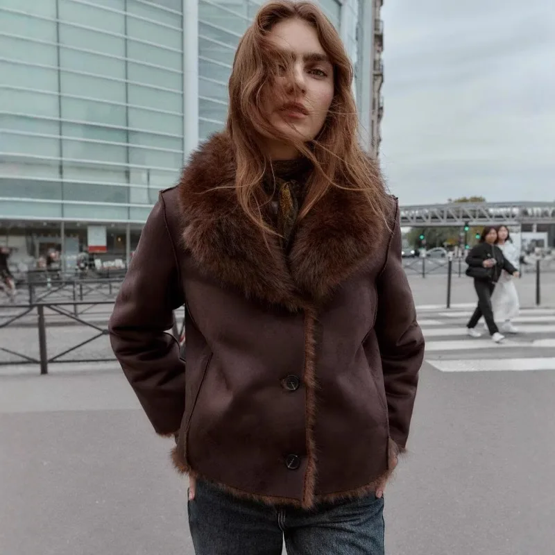 

Shpmishal American Fashion Lapel Coat 2025 New Winter Women's Fashion Trend Fur Double-sided Coat Female Clothing