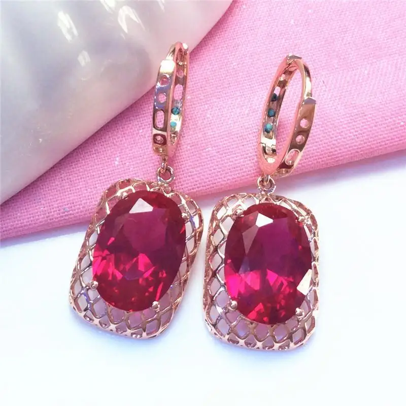 14K rose gold luxury ruby earrings for women elegant and exquisite 585 purple gold ear buckle court style wedding jewelry