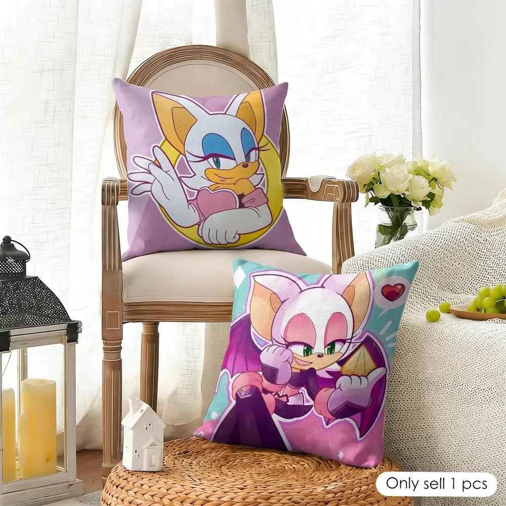 S-Sonic The Hedgehog Rouge The Bat Cushion Cover Natural Linen Organic Fabric Double-Sided Printing Breathable For Home Decor