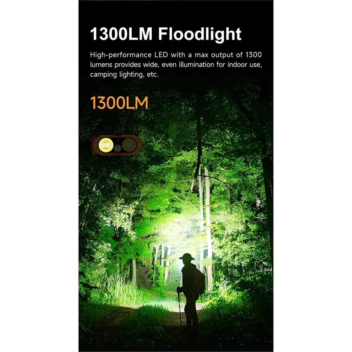Multi Multifunctional Flat Flashlight 1300LM Flashlight -UV RGB Hourglass USB-C 265M Long Range Orange