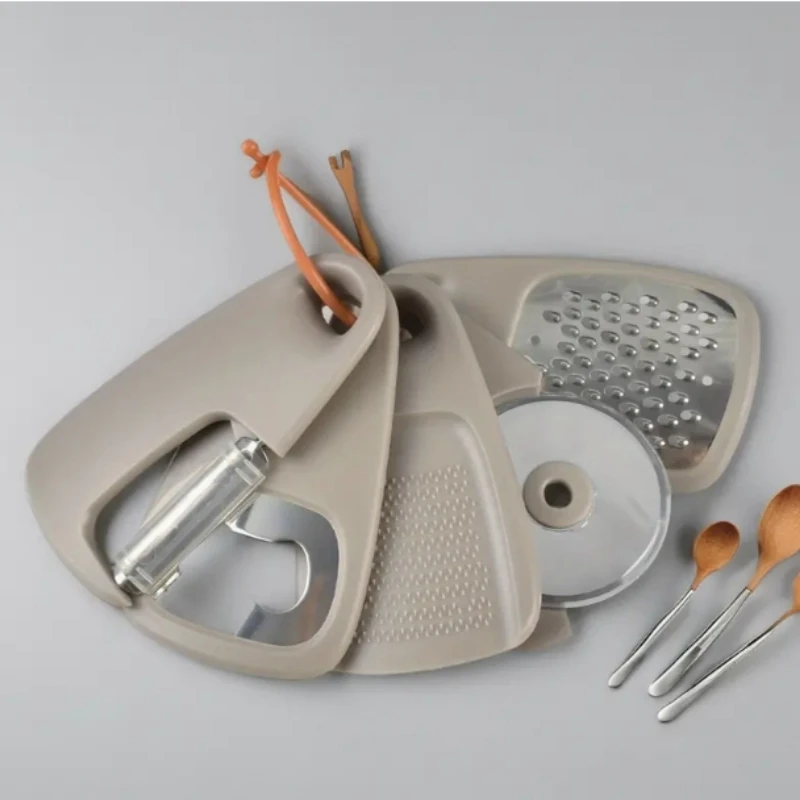 

Outdoor Camping Set 5 Pieces Cheese Grater Bottle Opener Fruit Vegetable Peeler Pizza Cutter Garlic Ginger Grinder Herb Stripper