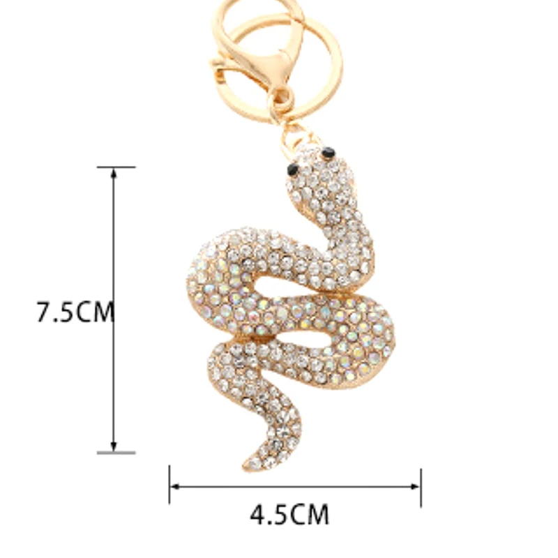 1PC Metal Rhinestone Gradient Snake Bag Charms Car Souvenirs Keychain Jewelry Snake Pendant Key Ring For Women