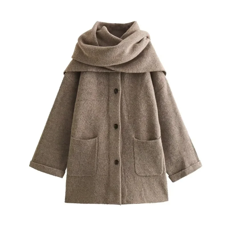 

New women's clothing, temperament with scarf, long knitted coat and coat