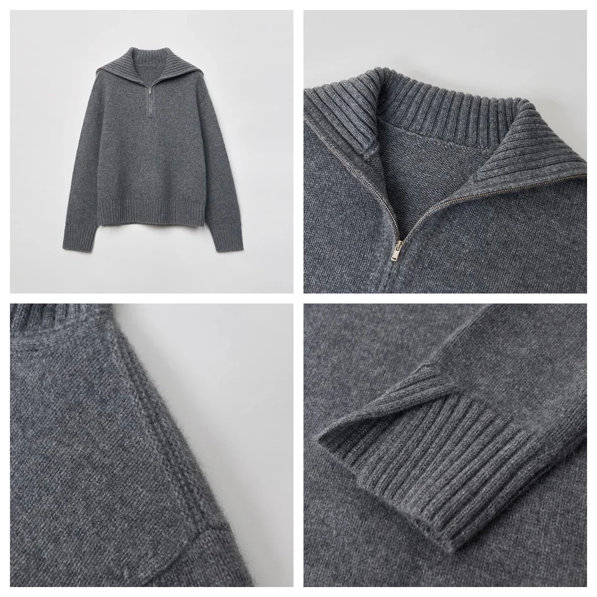 WinvyNee-Pull en laine à col zippé pour femme, pulls décontractés, grande taille, vêtements d'hiver gris, 100% laine, A1283001