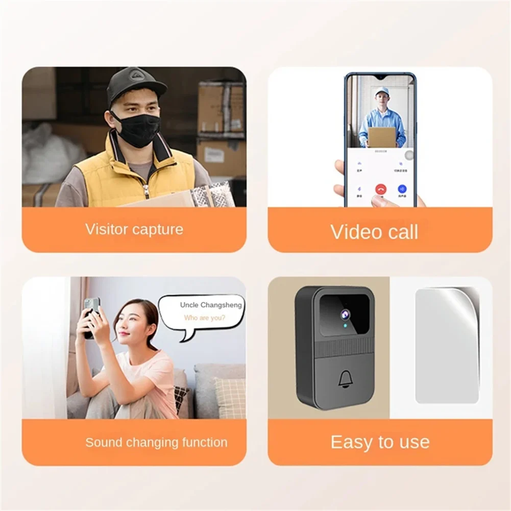 무선 스마트 초인종 카메라, 차임 배터리 구동, Wi-Fi HD 비디오, 야간 투시경, 양방향 대화, 2.4G 스마트 문짝 벨