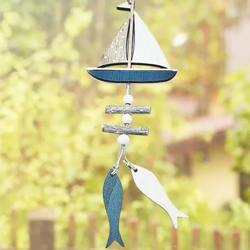 

Wooden Fish Sailboat Rudder Hanging Decoration Beach Theme Wall Decor Door Crafts Wind Chimes Ornament Nautical Pendants Gifts