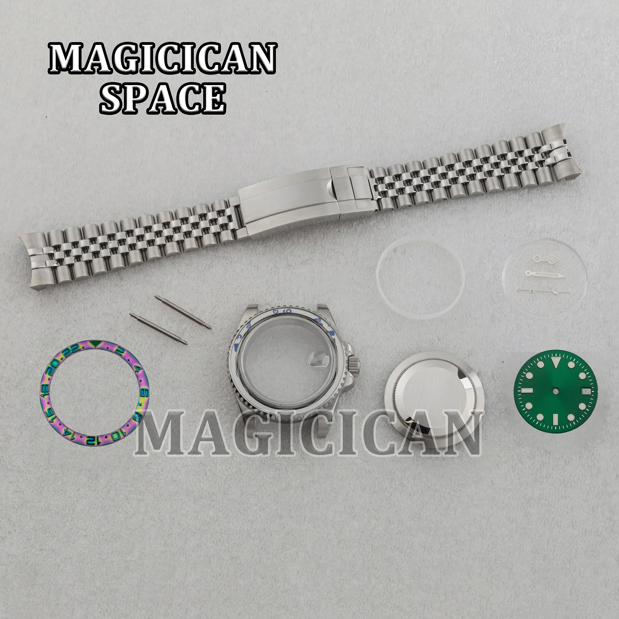 NH35 Case 40mm Watch Case Jubilee Strap Green Luminous Dial Hands for SUB GMT Watch Mod Parts fit NH34/35/36 Automatic Movement