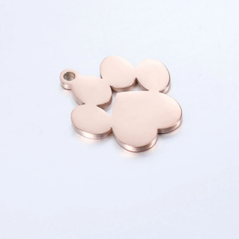 5pcs/lot Pet Dog Paw DIY Charms Wholesale Mirror Polish Stainless Steel Pendant Connectors Charm For Jewelry Making