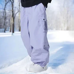 Man Snow Bib Overalls Women Couple Loose Skiing Pants Outdoor Ski Sport Waterproof Windproof Trousers 2025 Winter New Warm Pants