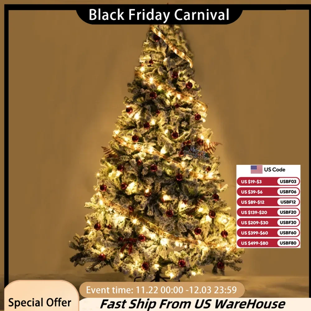 7.5ft PVC Flocked Christmas Tree 1450 branches and leaves are made of environmentally friendly flame retardant PVC material