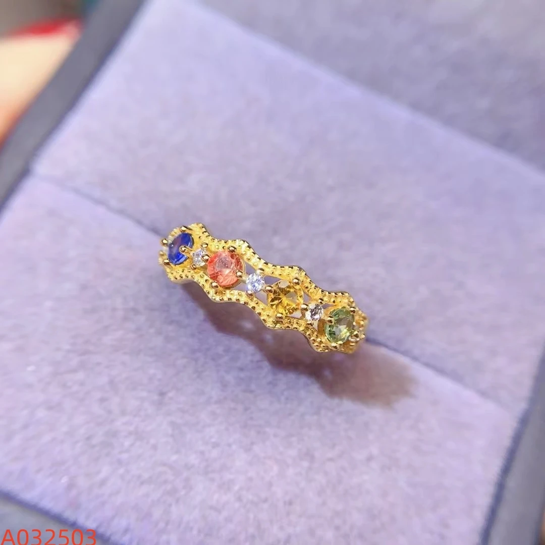 

KJJEAXCMY Simple Women's Colorful Sapphire Ring Natural High-Quality Crystal S925 Pure Silver with Exquisite Inlay Fine Jewelry