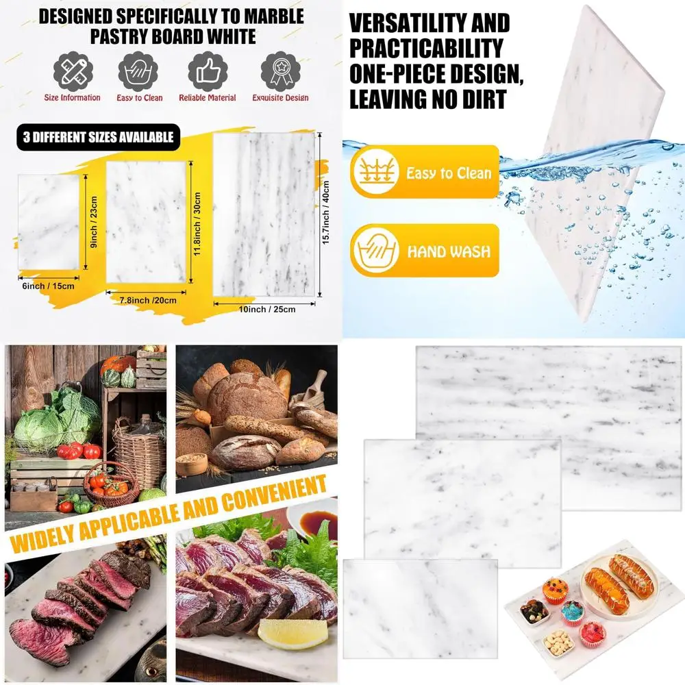

Kitchen-Sized White Marble Serving Trays Set, 3-Piece, 9x6, 12x8, 16x10 with Anti-Slip Base for Baking & Serving