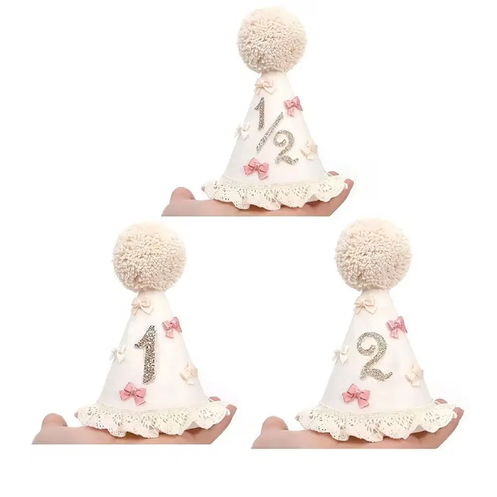 Chapeau d'anniversaire sur le thème de l'arc en dentelle rose, décoration de scène d'anniversaire, couvre-chef de personnage principal, accessoires de fond de Photo de fête