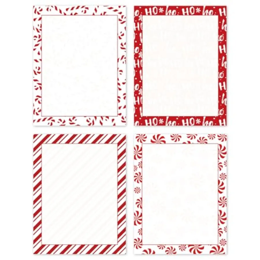 

60 Sheets Christmas Stationery Letterhead Paper Double-Sided Print Red Candy Cane Stripe Letter Writing Paper for Notes Greetin