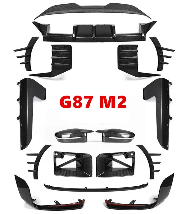 

Губа переднего бампера + задний спойлер + крышка диффузора багажника + боковая юбка, полный комплект из сухого углеродного волокна для BMW M2 G87 2022 2023 2024