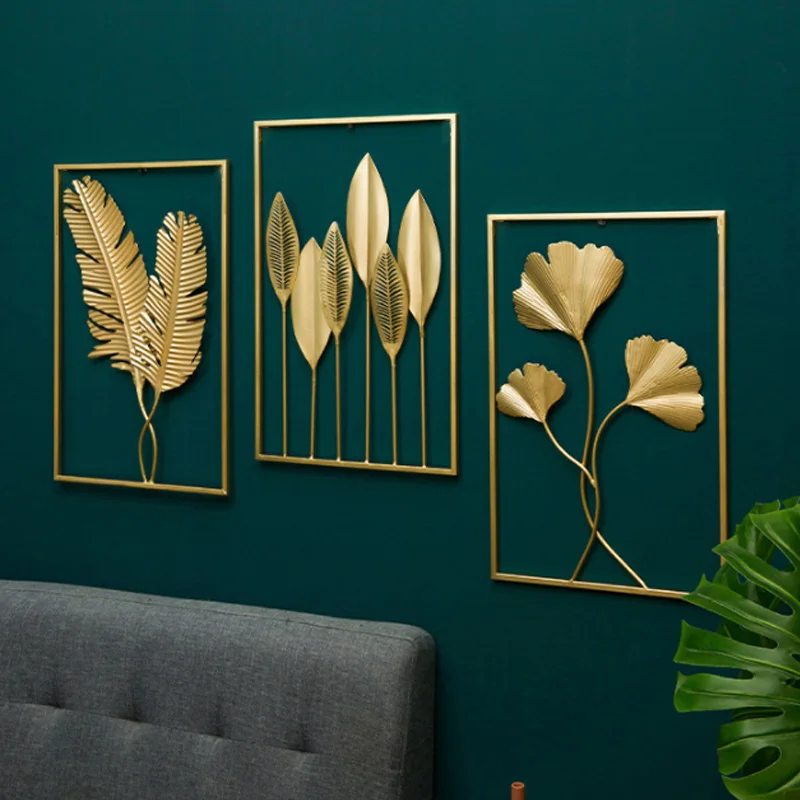 1PC Nordic Metal Leaf Plant Wall Decor Iron Wall Hanging Non-perforated Wall Mural Ornaments Living Room Bedroom Home Decoration