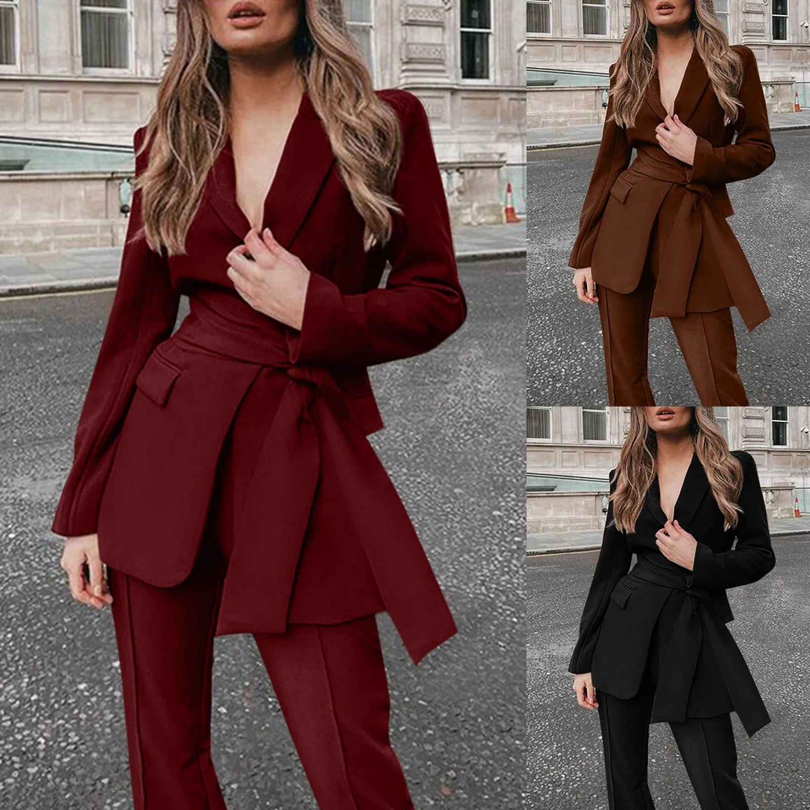 Women Spring Autumn Casual Suit Jacket Matching Set Fashion Loose Blazers Solid Straight Leg Pants Two Piece Female Clothing