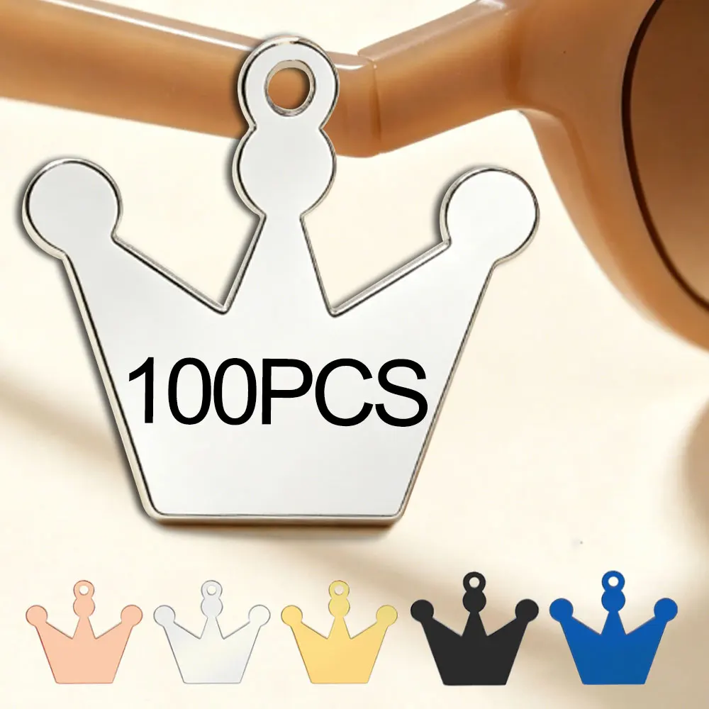 Wholesale 100PCS Crown-shaped Metal Personalized Tags Stainless steel Double-sided Laser Engraving Keychain Pendant Pet ID Tag
