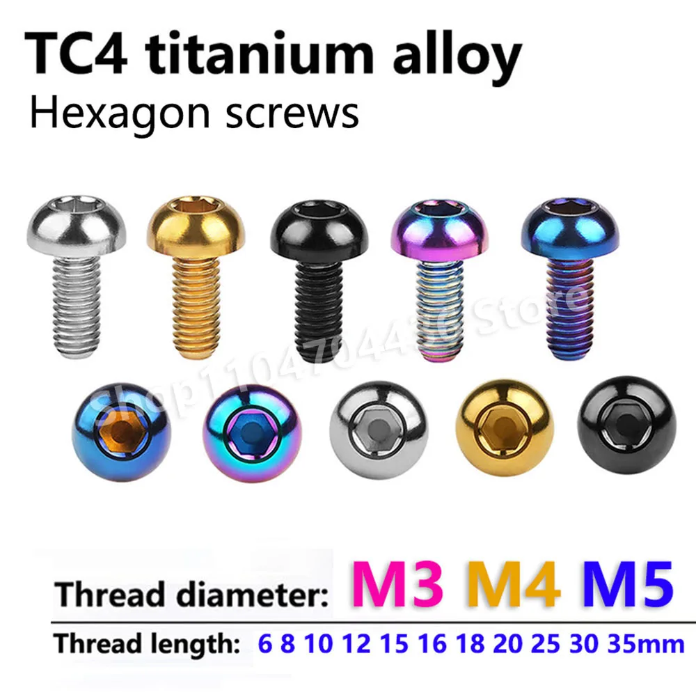 

1pcs Titanium Bolt M3 M4 M5 Round Hexagon HSocket Button Head Screw for Bicycle Bottle Cage L=6/8/10/12/15/18/20/25/30mm