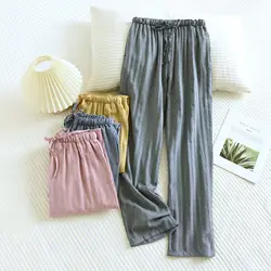 Spring / Summer Cotton Double Layer Yarn Home Pants Men's and Women's Men's and Women's Casual Sleep Bottoms Loose Lounge Wear