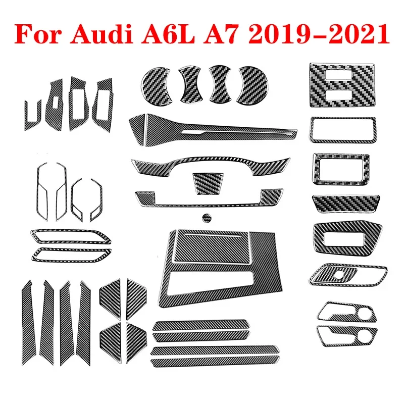 

For Audi A6L A7 2019 2020 2021 Carbon Fiber Black Protection Stickers Cover Trim Car Interior Mouldings Decoration Accessories