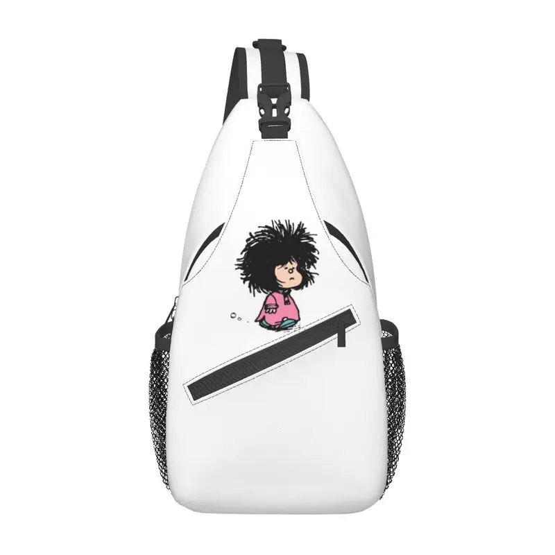 

Humor Manga Mafalda Crossbody Sling Backpack Men Custom Quino Argentina Cartoon Chest Shoulder Bag for Cycling Camping Daypack