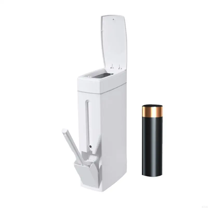 

97QE Narrow Trash Can Toilet Brush with 15pcs Garbage Bags Bathroom Plastic Waste Bin