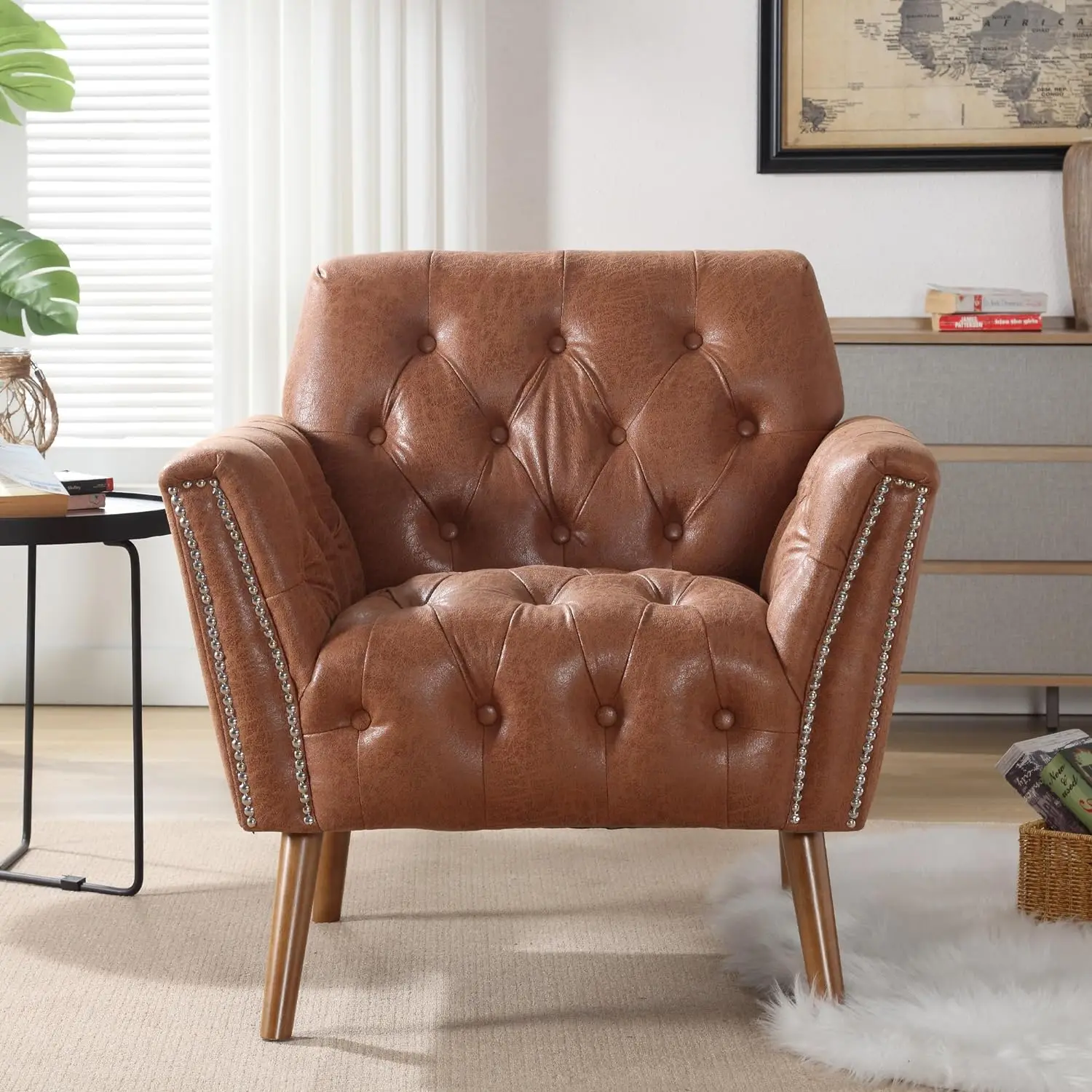 

BFZ Suede Leather Accent Chair with Solid Wooden Legs, Comfy Cushion Wide Arm Chair in Morden Style for Living Room,Bedroom