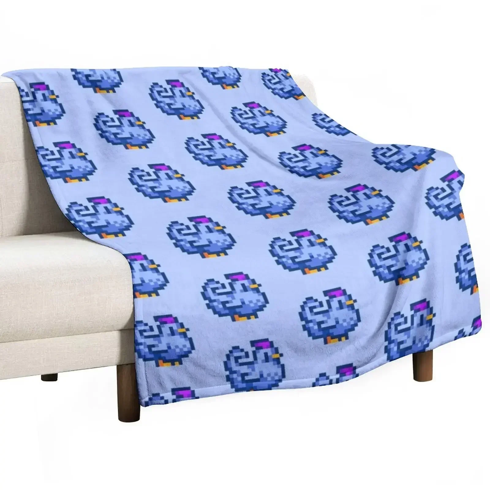 Stardew Valley Pixel Blue Chicken Throw Blanket Spring Fall Cozy Throw Blanket for Couch