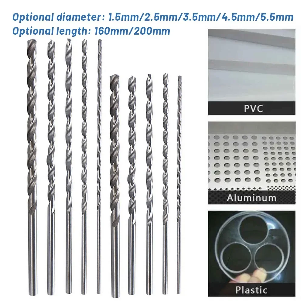 

Extra Long HSS Drill Bits Length160-200mm Diameter 1.5-5.5mm High Speed Steel Drill Bit For Metal Wood Aluminum Drilling Tools