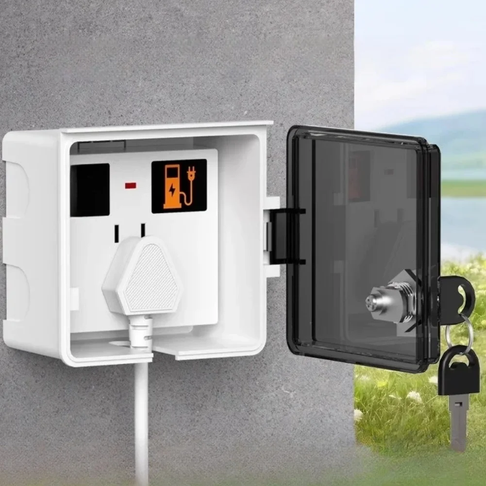 1PC Outdoor Socket Box With Lock 86Type Electric Vehicle Charging Socket Lock Box Anti Theft Waterproof Cover