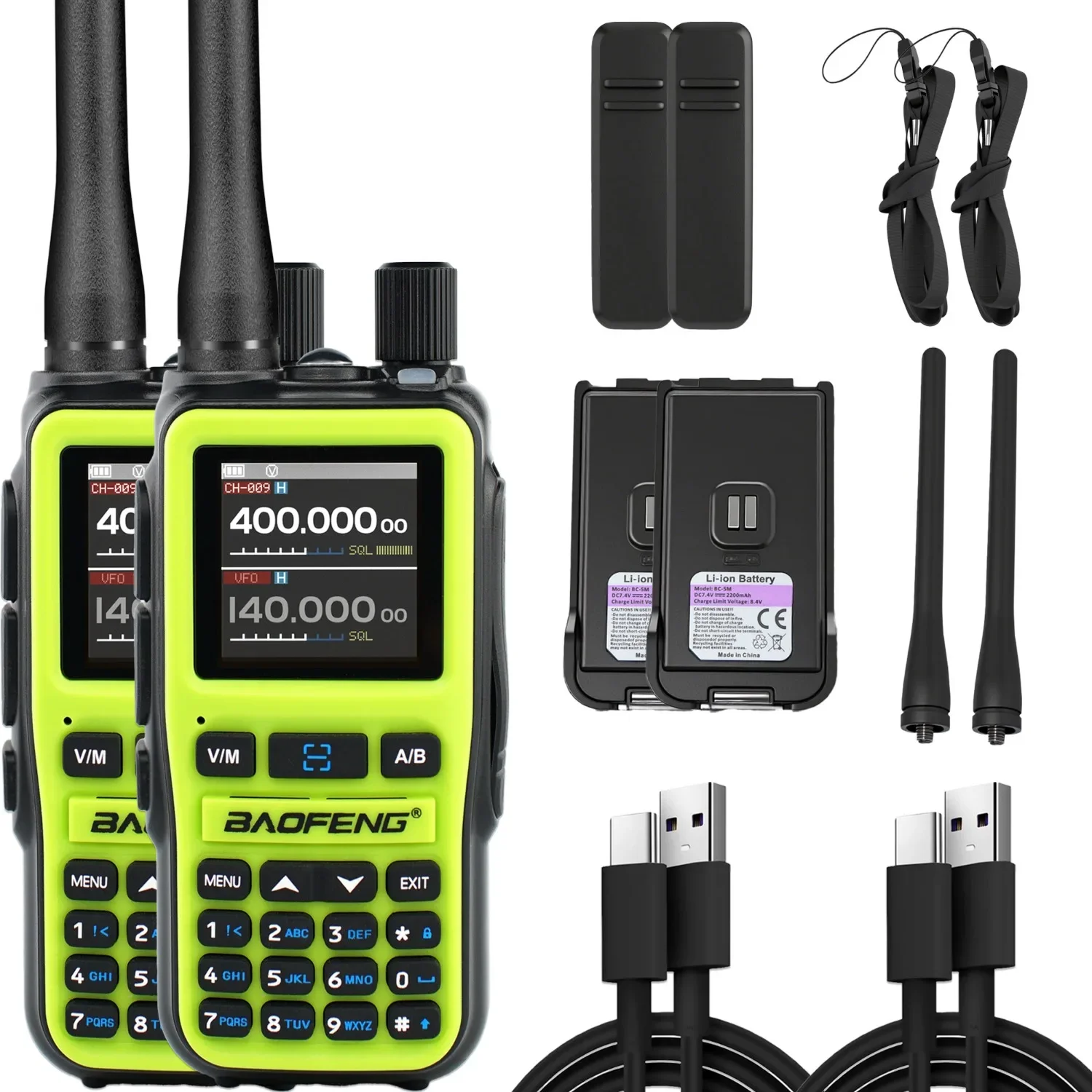 BAOFENG UV-5R راديو صغير ثنائي النطاق ثنائي الاتجاه (5W/999CH) |   برمجة تطبيق بلوتوث، تنبيه الطقس NOAA، شحن سريع من النوع C، عبوتان