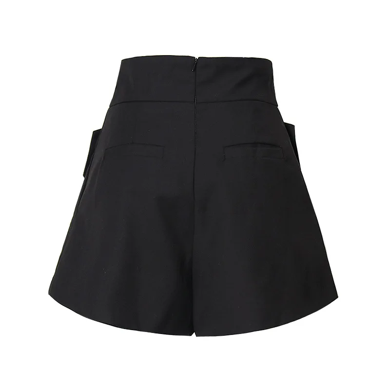 Calções soltos de cintura alta feminino, perna larga, calça curta com zíper para trás, elegante senhora do escritório, desenho cruzado, verão